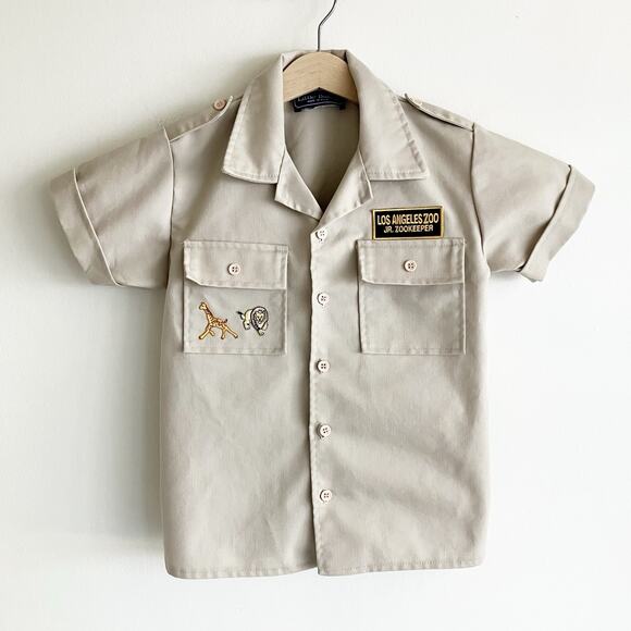 Los Angeles Zoo Jr Zookeeper Shirt 6 Giraffe Lion Patches 100% Cotton - Picture 1 of 6